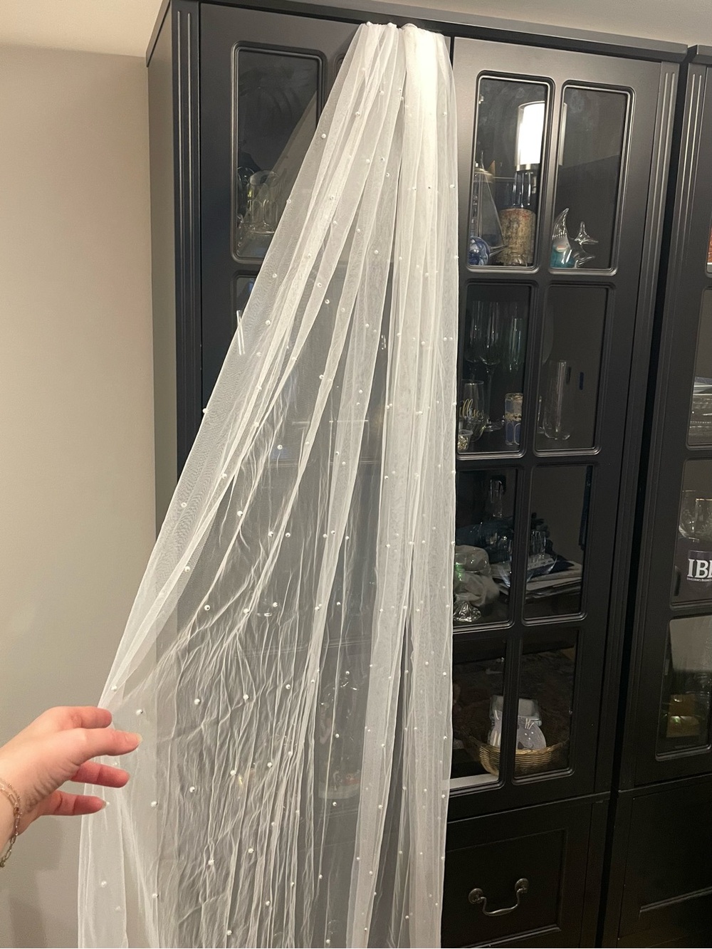 12 Foot Long True White Veil with Pearled Detailing